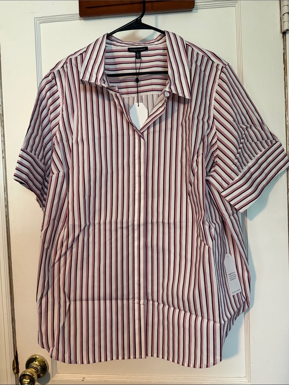 Universal Standard Striped Button-Up Shirt in White and Burgundy size 22/24
